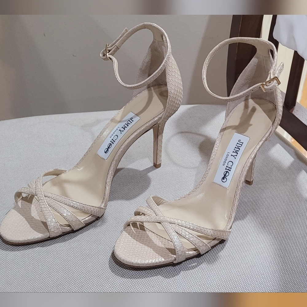 Jimmy Choo Nude Textured Strappy Heels